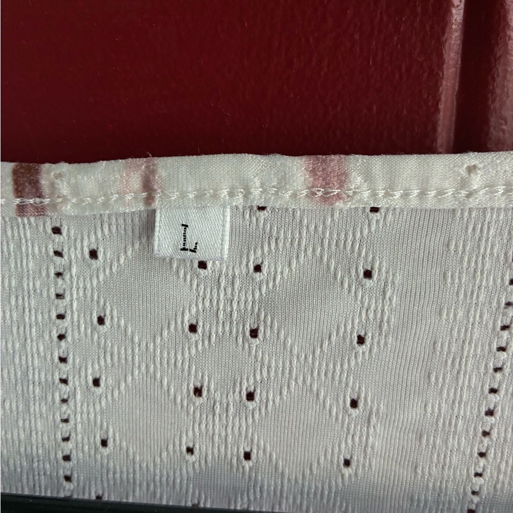 Cream Eyelet Short-Sleeve Top with Pink Stripe Detail - Picture 3 of 3